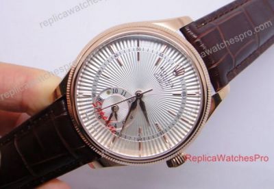 Copy Rolex Cellini Geneve Dual Time Watch Rose Gold Silver Face